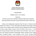 Pengumuman Daftar Calon Tetap (DCT) Anggota DPD Provinsi Sumbar Pemilu 2024