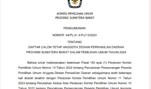 Pengumuman Daftar Calon Tetap (DCT) Anggota DPD Provinsi Sumbar Pemilu 2024