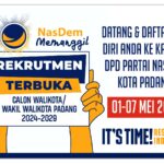 Target Sukses Ambil BA 1 A, NasDem Buka Pendaftaran Calon Kepala Daerah Kota Padang 2024 – 2029 Gratis Tanpa Mahar